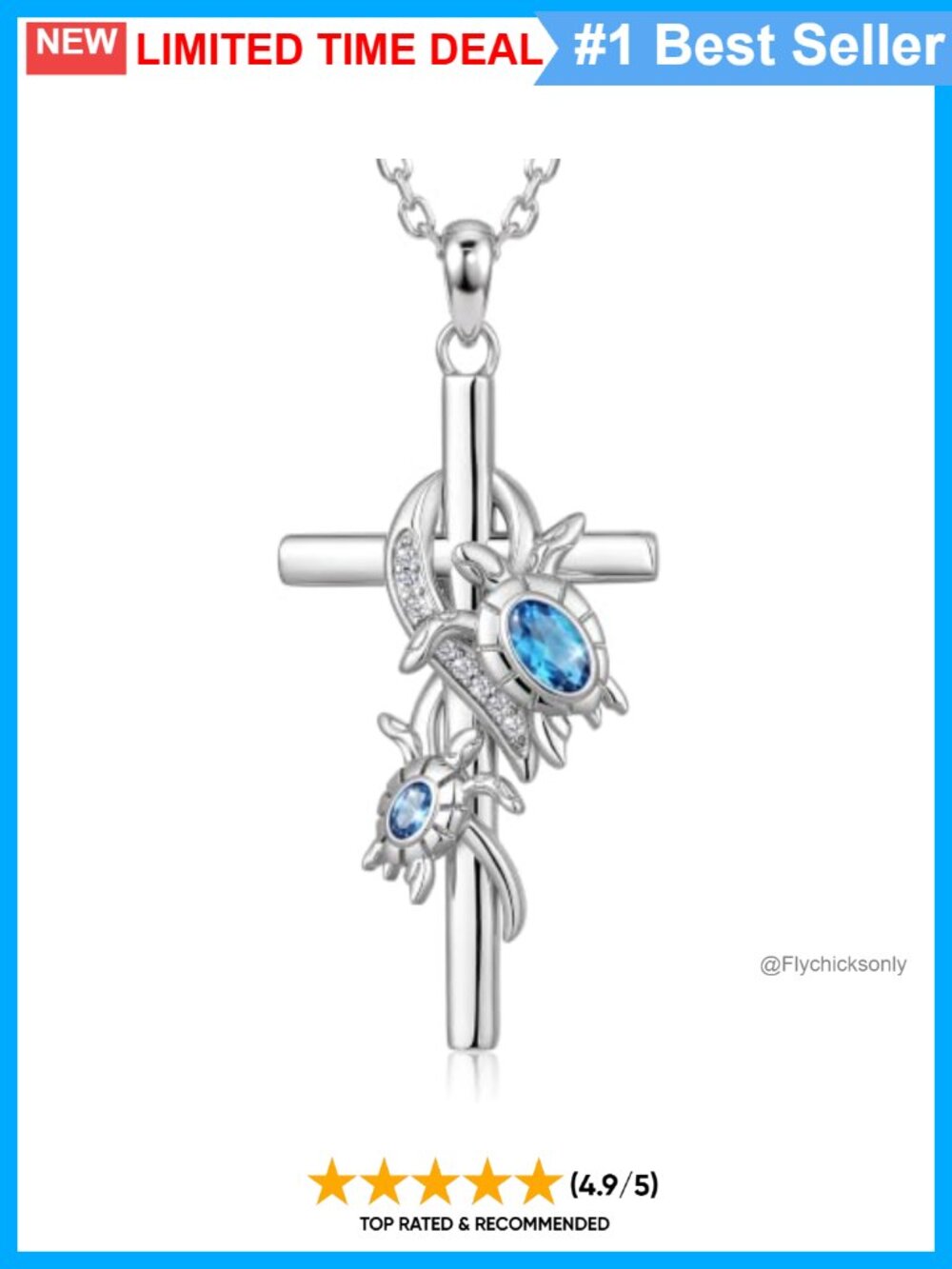 925 Sterling Silver Platinum-Plated Sea Turtle Infinity Cross Necklace